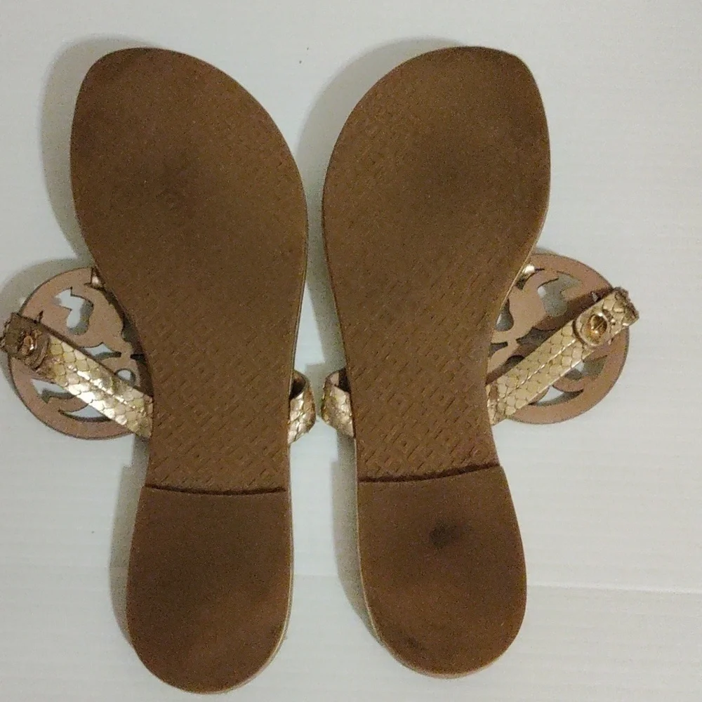 Tory Burch Metallic Gold Tumbled Miller Sandals Size 10